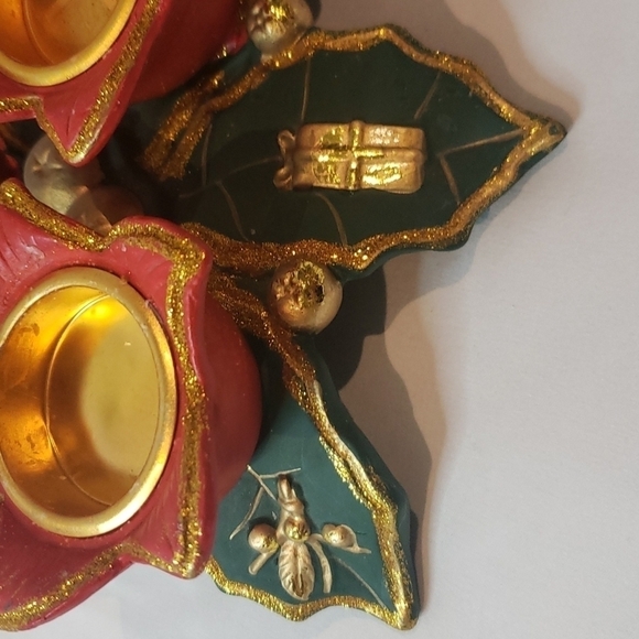 Encore Sales Ltd. clay pottery ceramic Christmas poinsettia 3 tea light holiday - Picture 7 of 15